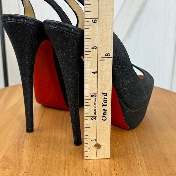 Christian Louboutin Lady Peep Glitter Platform Slingback Pumps Black Red 37.5 - Picture 14 of 16